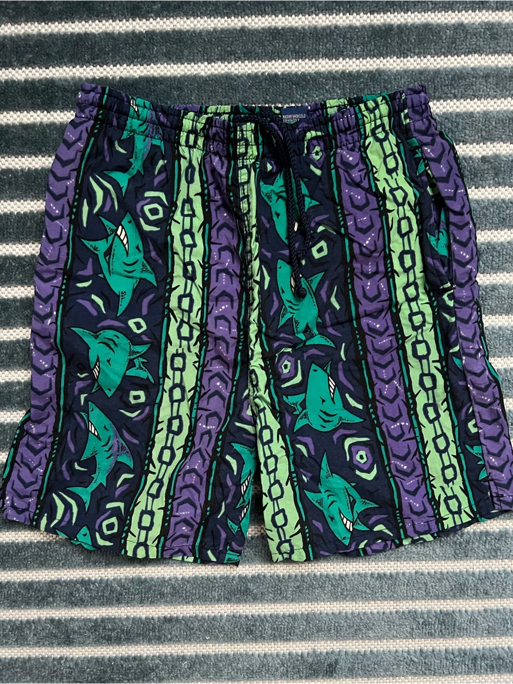 Vintage 90s Boys Shark Print Swim Trunks size L